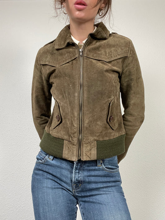 Vintage Y2K 2000s suede khaki jacket