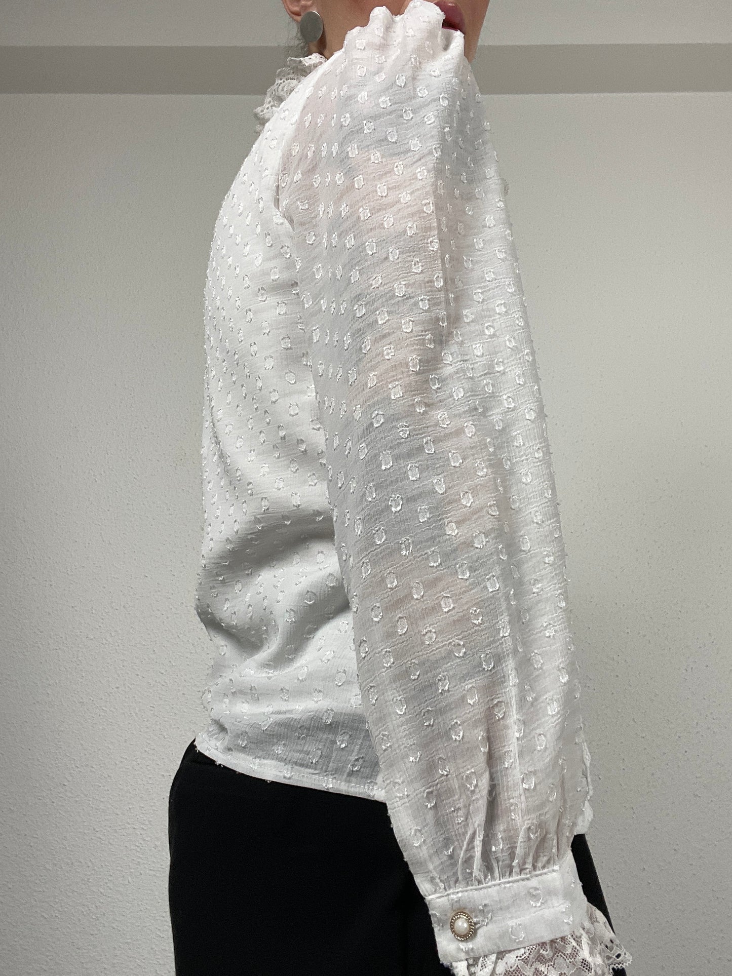 Vintage white lace-trim blouse
