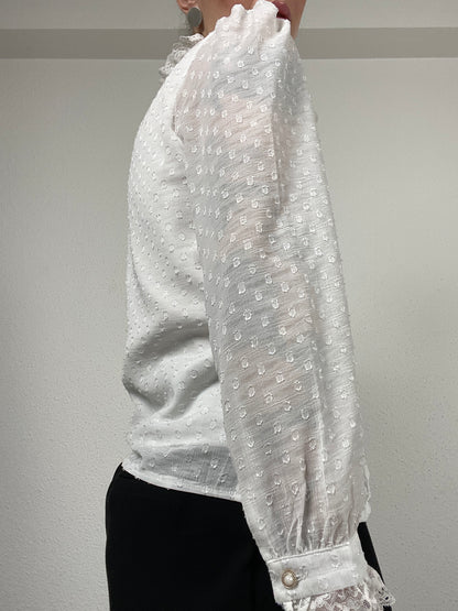 Vintage white lace-trim blouse