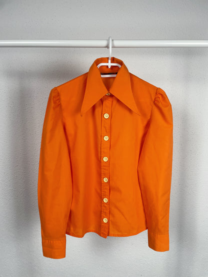 1970s bright orange statement-collar shirt (size XS)