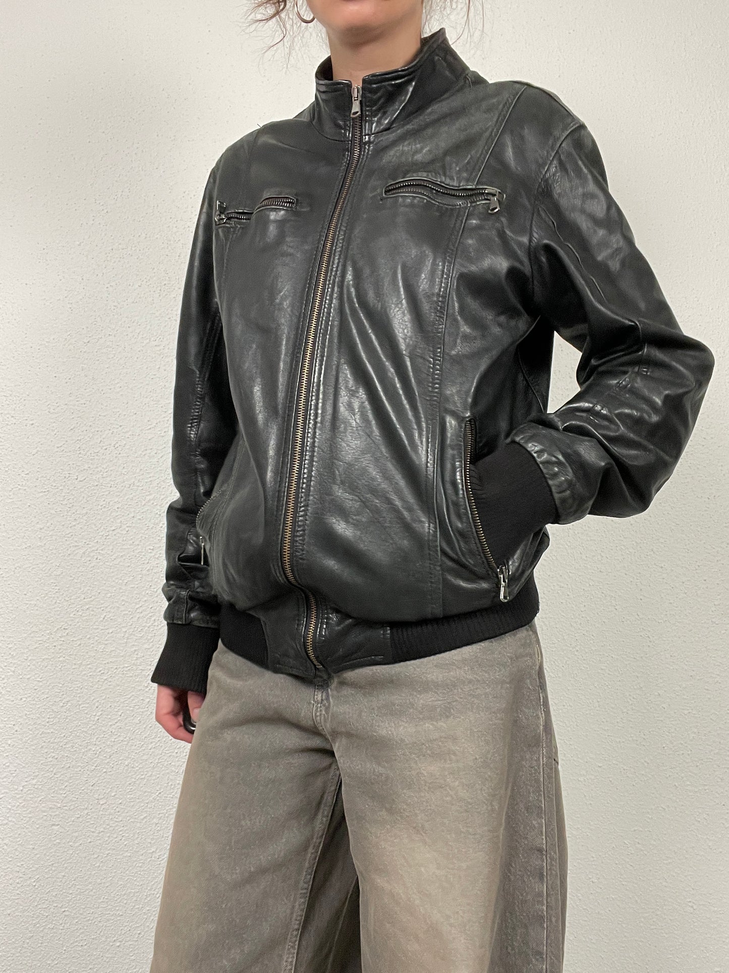 Vintage Y2K 2000s black leather jacket