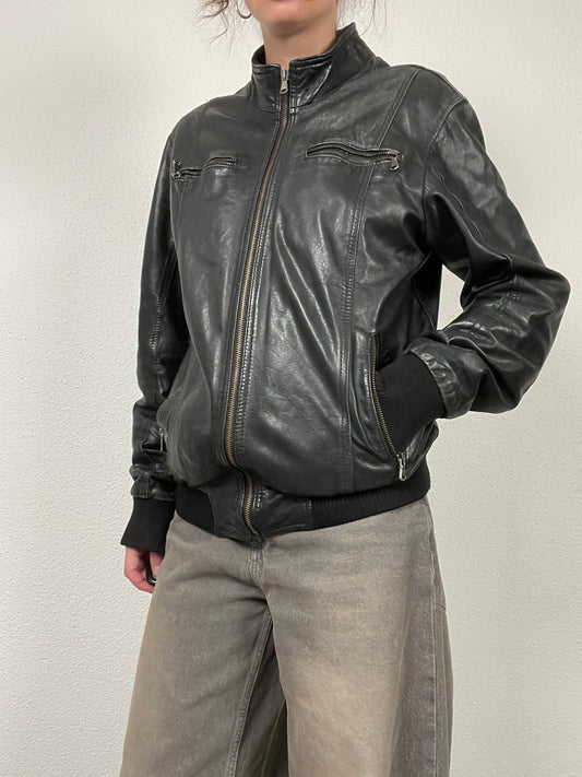 Vintage Y2K 2000s black leather jacket