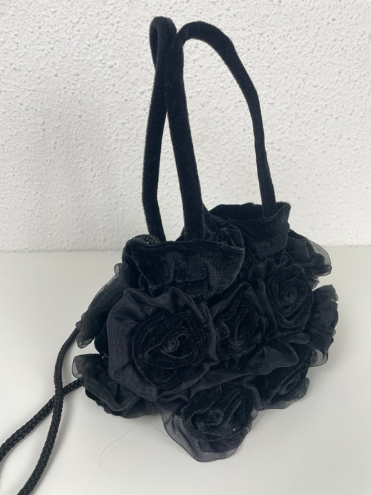 Vintage Y2K black velvet rose mini bag – Marina Galanti, Italy
