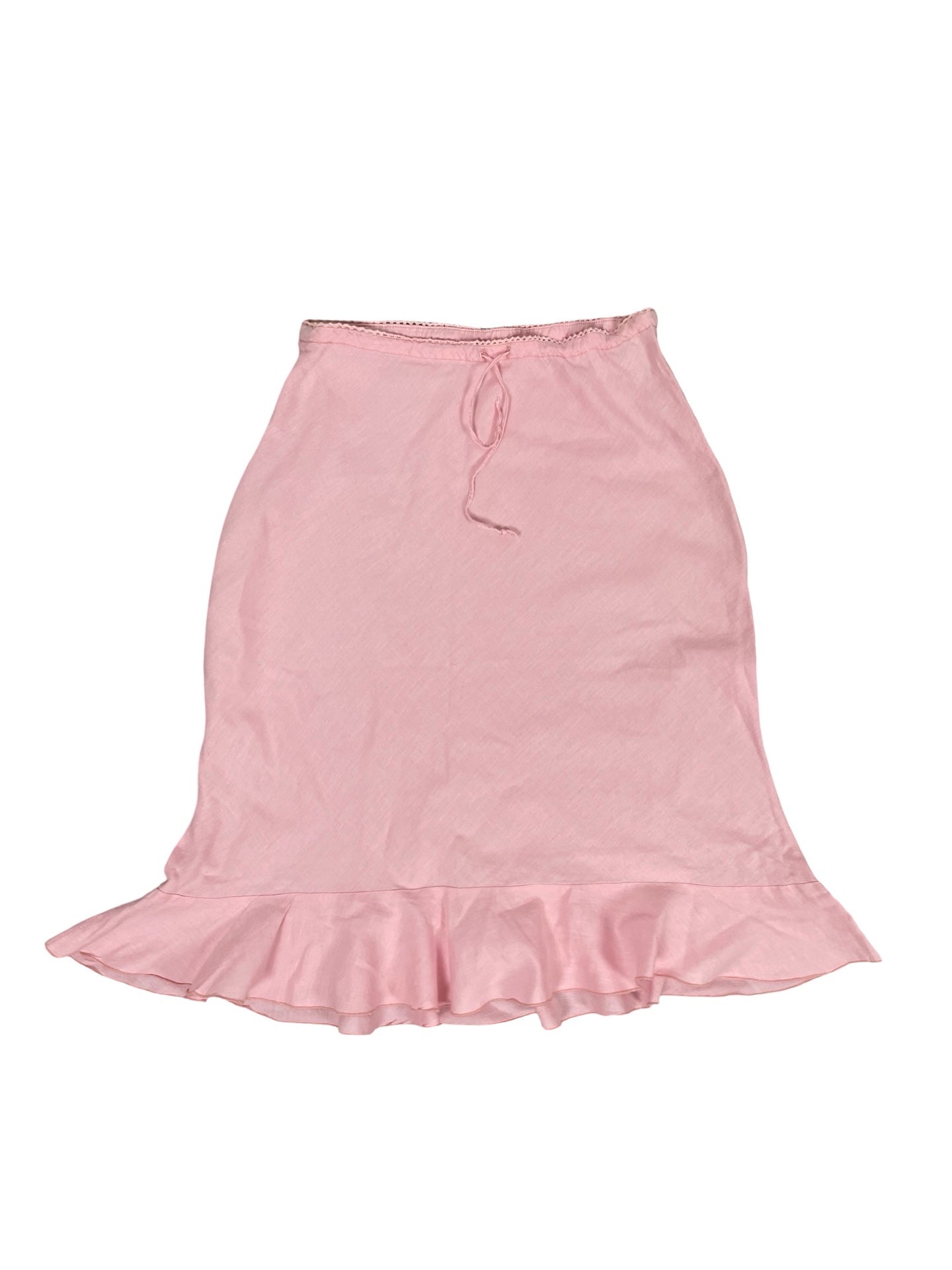 Vintage Y2K Pink Linen Skirt with Ruffle Hem