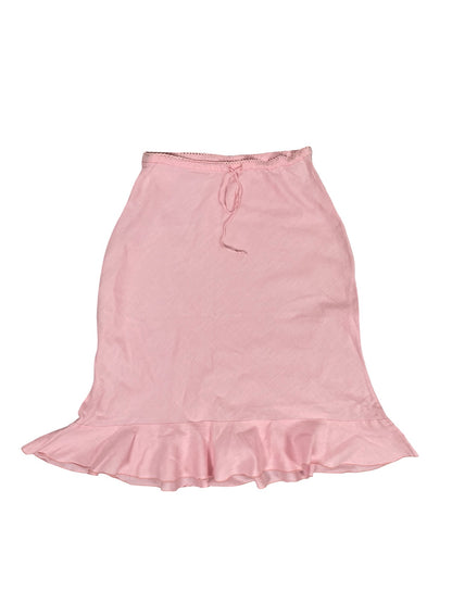 Vintage Y2K Pink Linen Skirt with Ruffle Hem