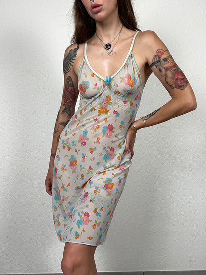 Y2K Sheer Floral Mesh Slip Dress