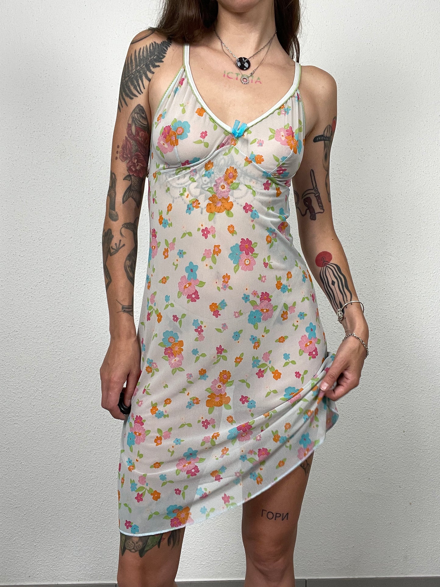 Y2K Sheer Floral Mesh Slip Dress