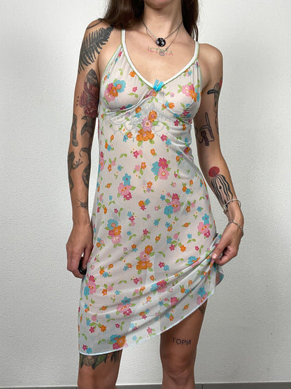 Y2K Sheer Floral Mesh Slip Dress
