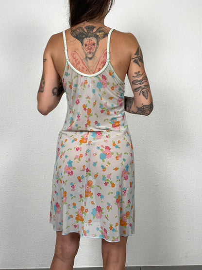 Y2K Sheer Floral Mesh Slip Dress