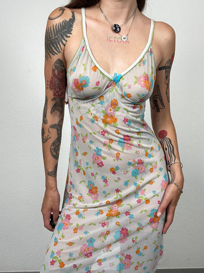 Y2K Sheer Floral Mesh Slip Dress