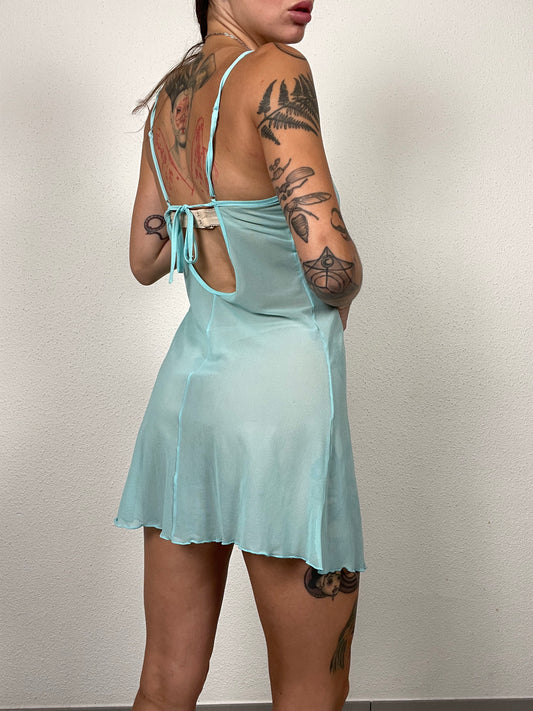 Aqua Blue Mesh Lingerie Dress