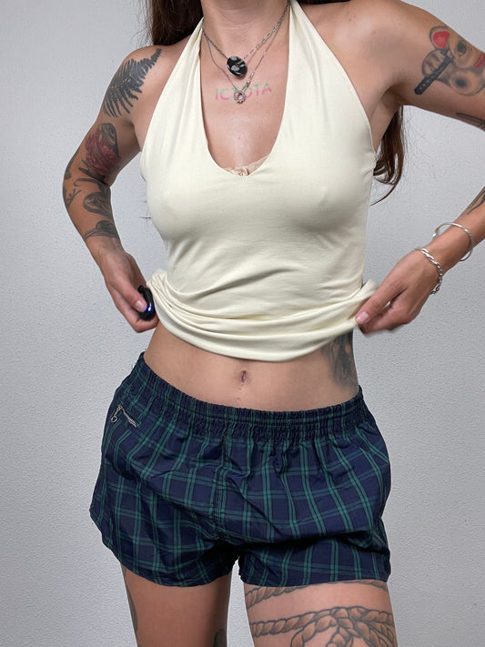 Y2K Navy Plaid Nylon Shorts