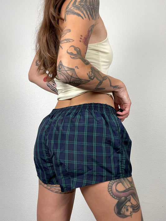 Y2K Navy Plaid Nylon Shorts