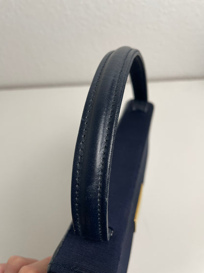 Vintage Navy Leather & Textile Handbag