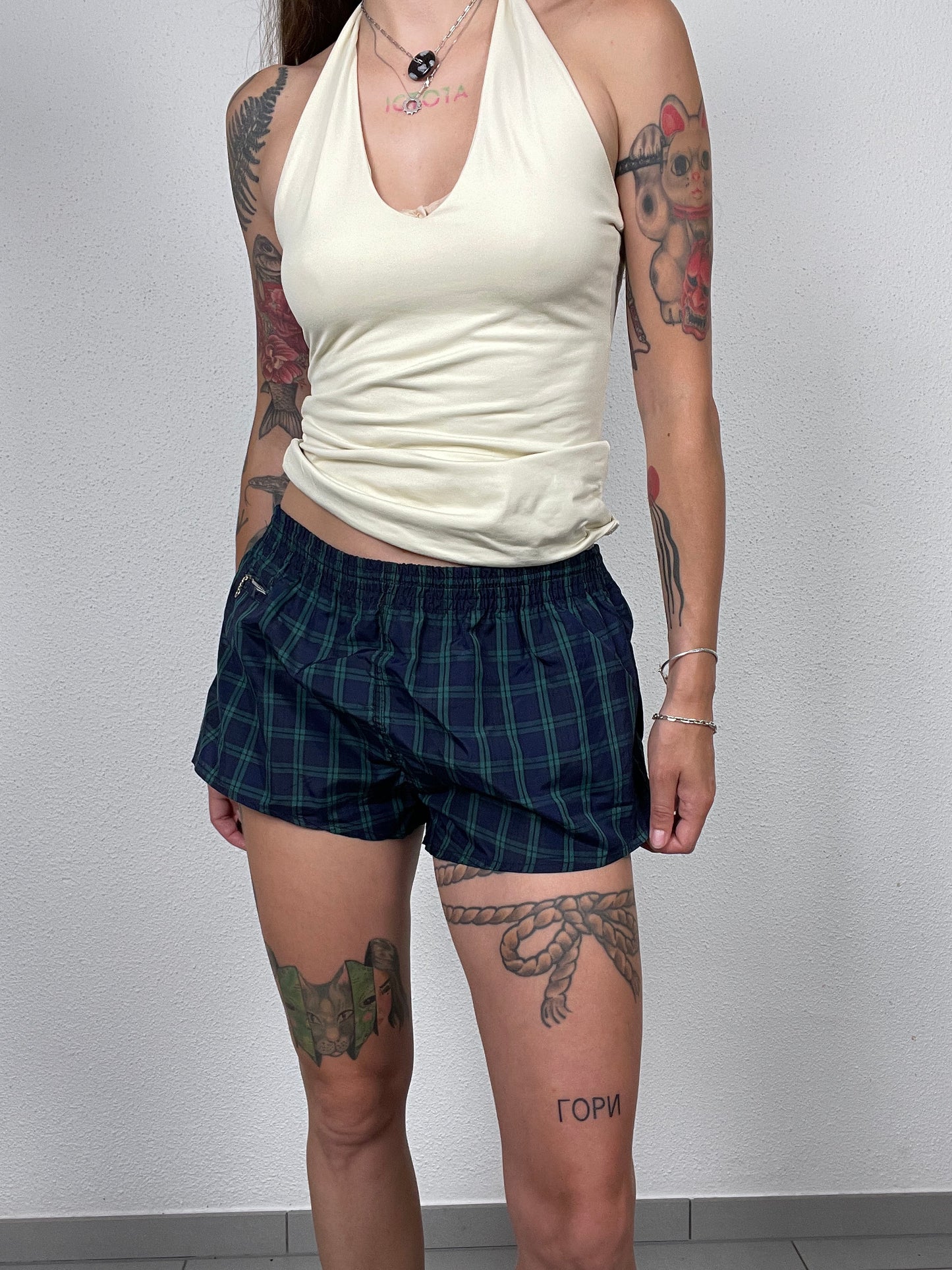 Y2K Navy Plaid Nylon Shorts