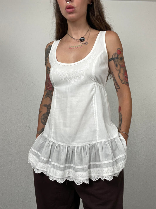 Vintage White Broderie Anglaise Cotton Tunic Top