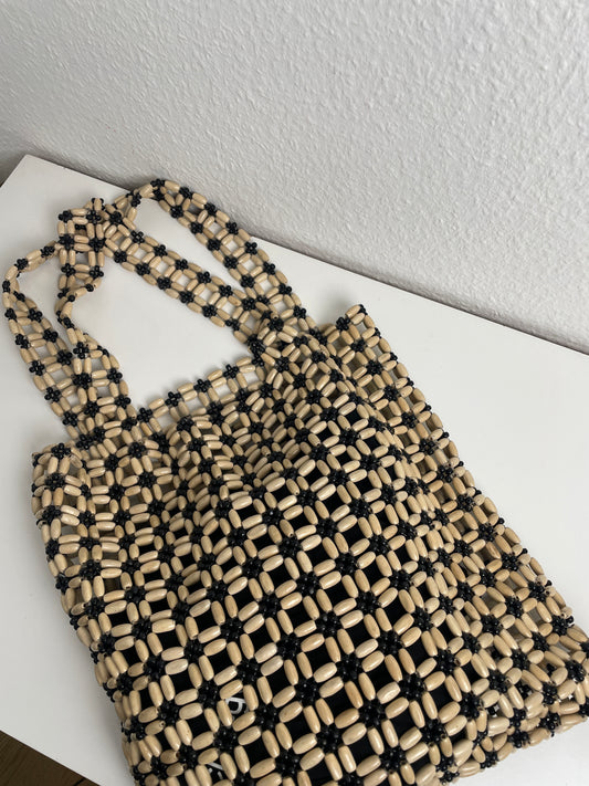 Vintage Wooden Bead Shoulder Bag