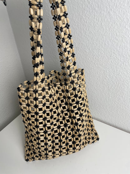 Vintage Wooden Bead Shoulder Bag