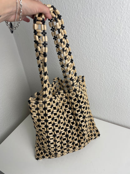 Vintage Wooden Bead Shoulder Bag