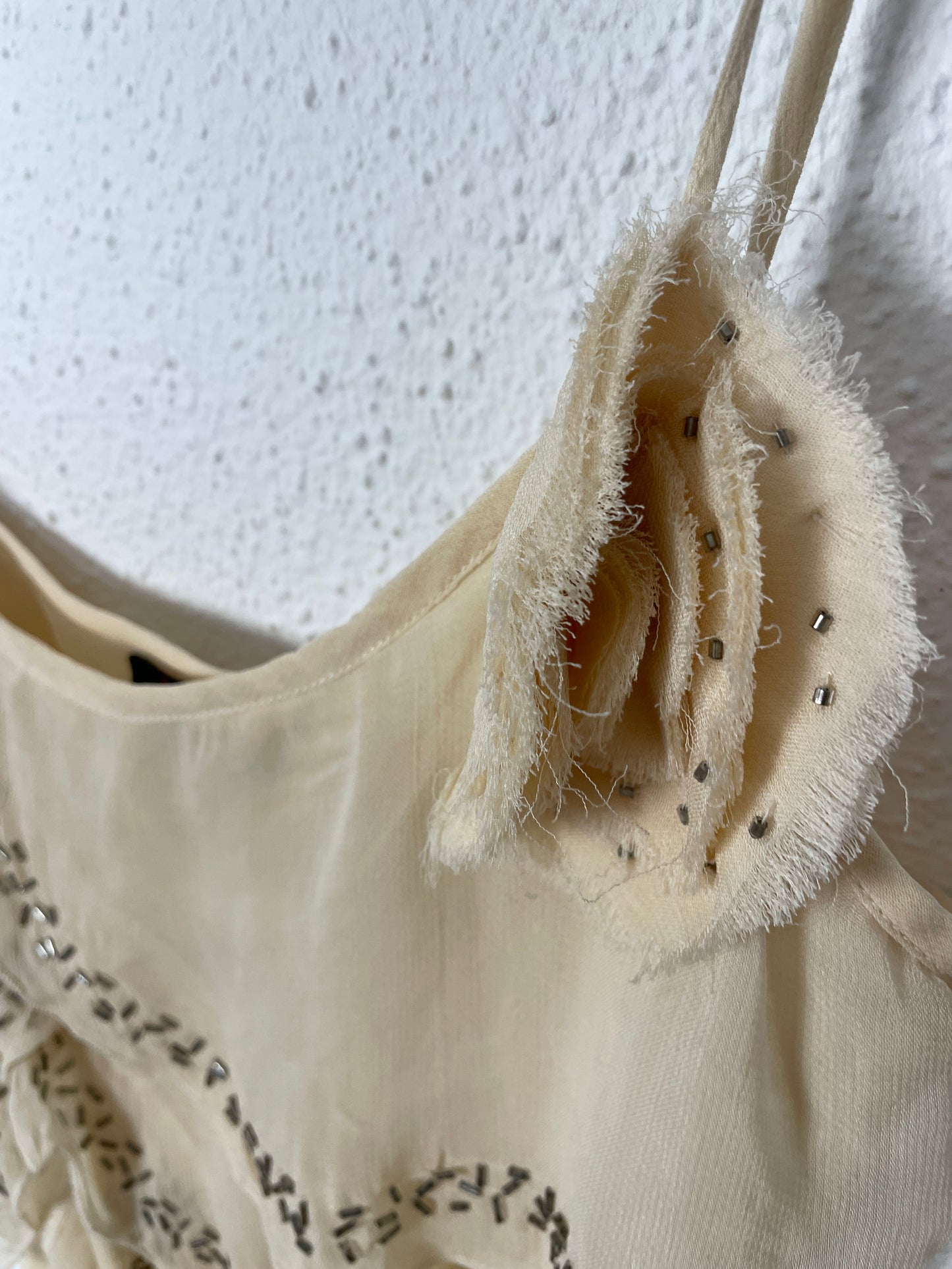 Y2K Cream Beaded Ruffle Cami Top