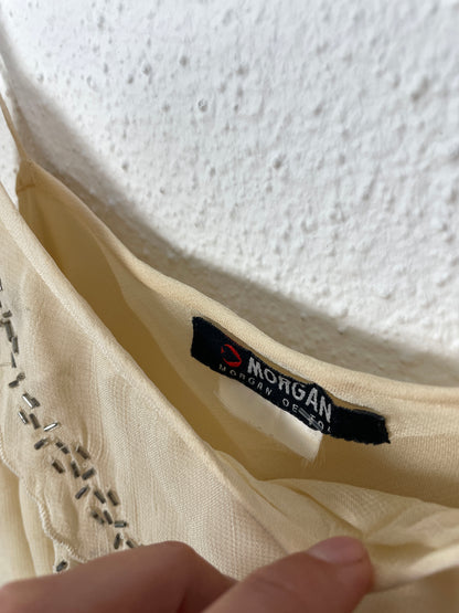 Y2K Cream Beaded Ruffle Cami Top