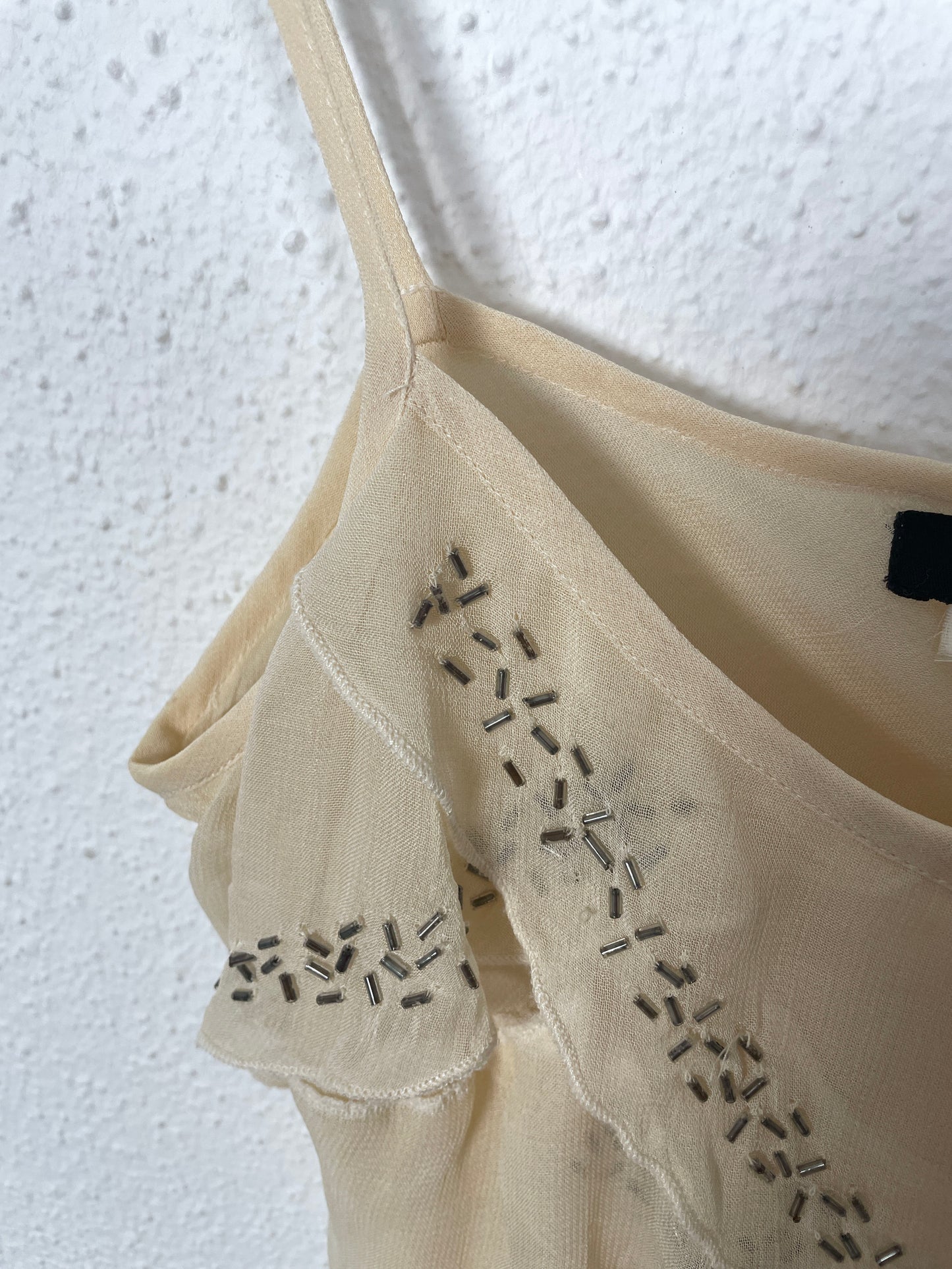 Y2K Cream Beaded Ruffle Cami Top