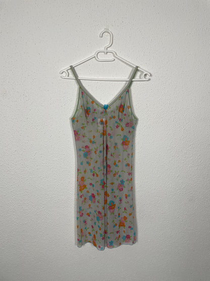 Y2K Sheer Floral Mesh Slip Dress