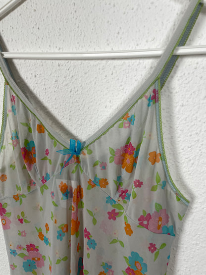 Y2K Sheer Floral Mesh Slip Dress