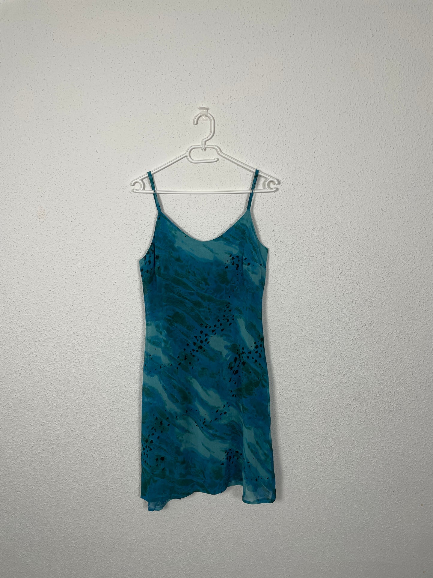 Late 90s / Y2K Teal Blue Printed Slip Dress