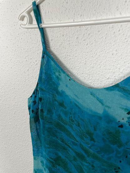Late 90s / Y2K Teal Blue Printed Slip Dress