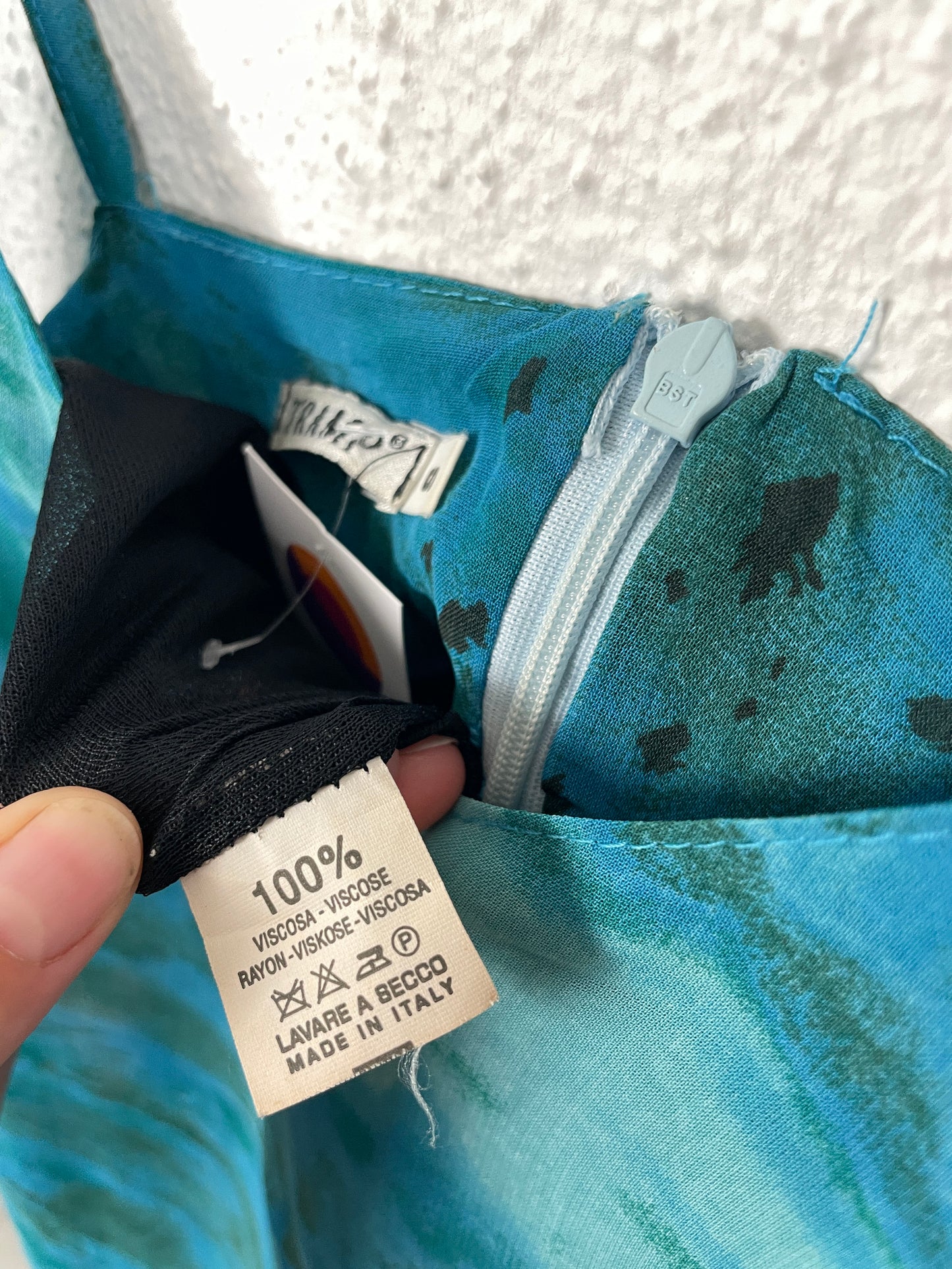 Late 90s / Y2K Teal Blue Printed Slip Dress