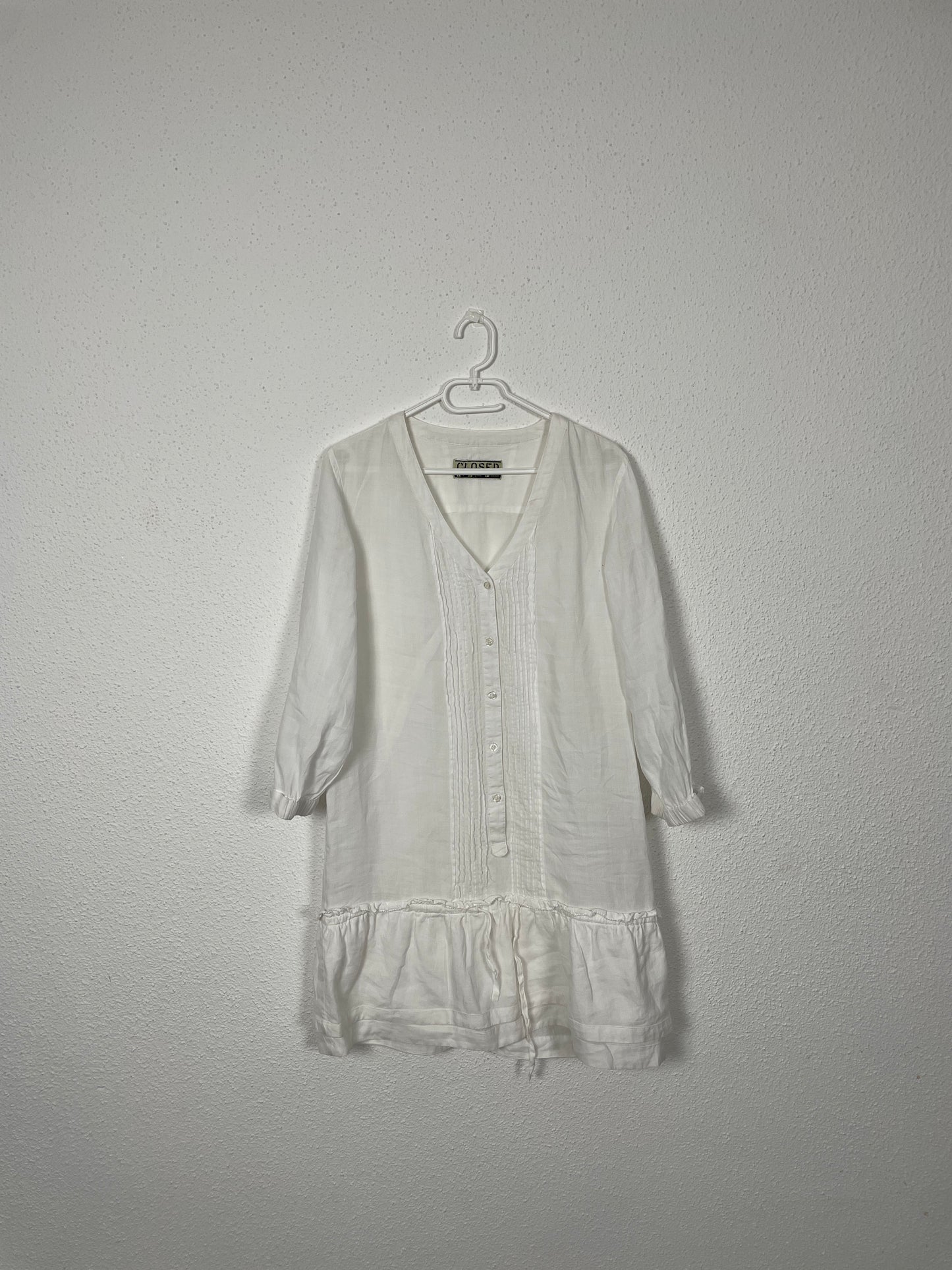 White Ramie Pintuck Dress