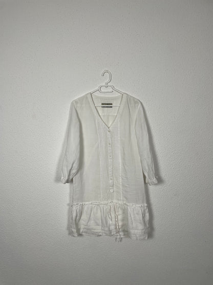 White Ramie Pintuck Dress