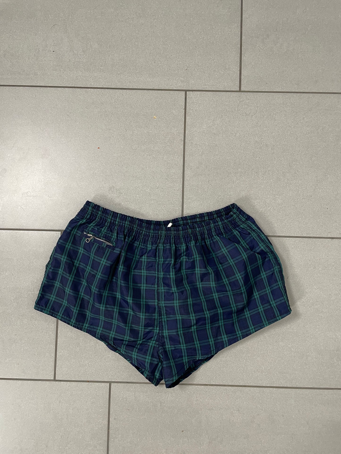 Y2K Navy Plaid Nylon Shorts