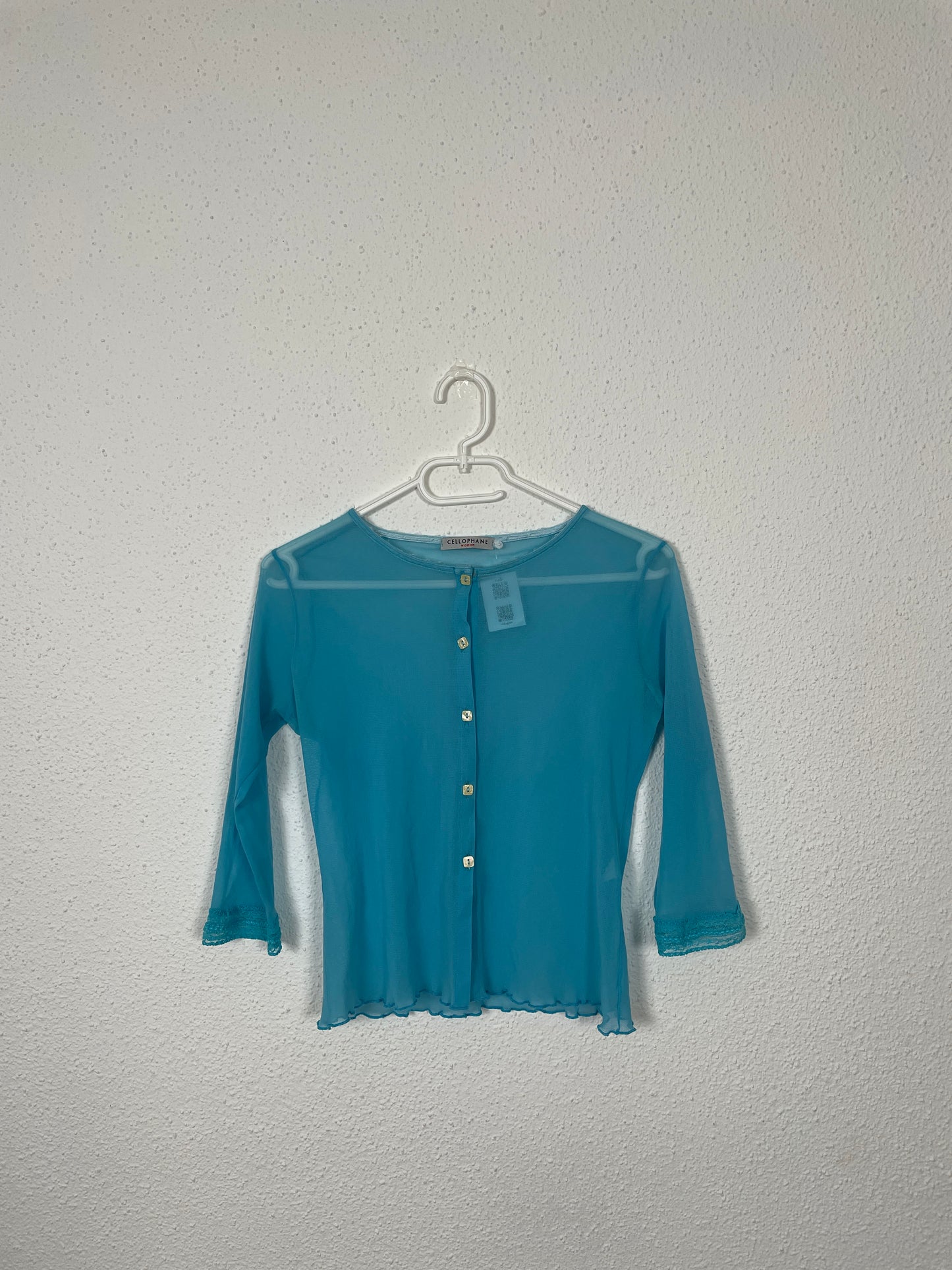 Y2K Sheer Aqua Button-Up Top