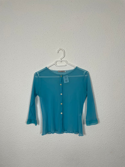 Y2K Sheer Aqua Button-Up Top