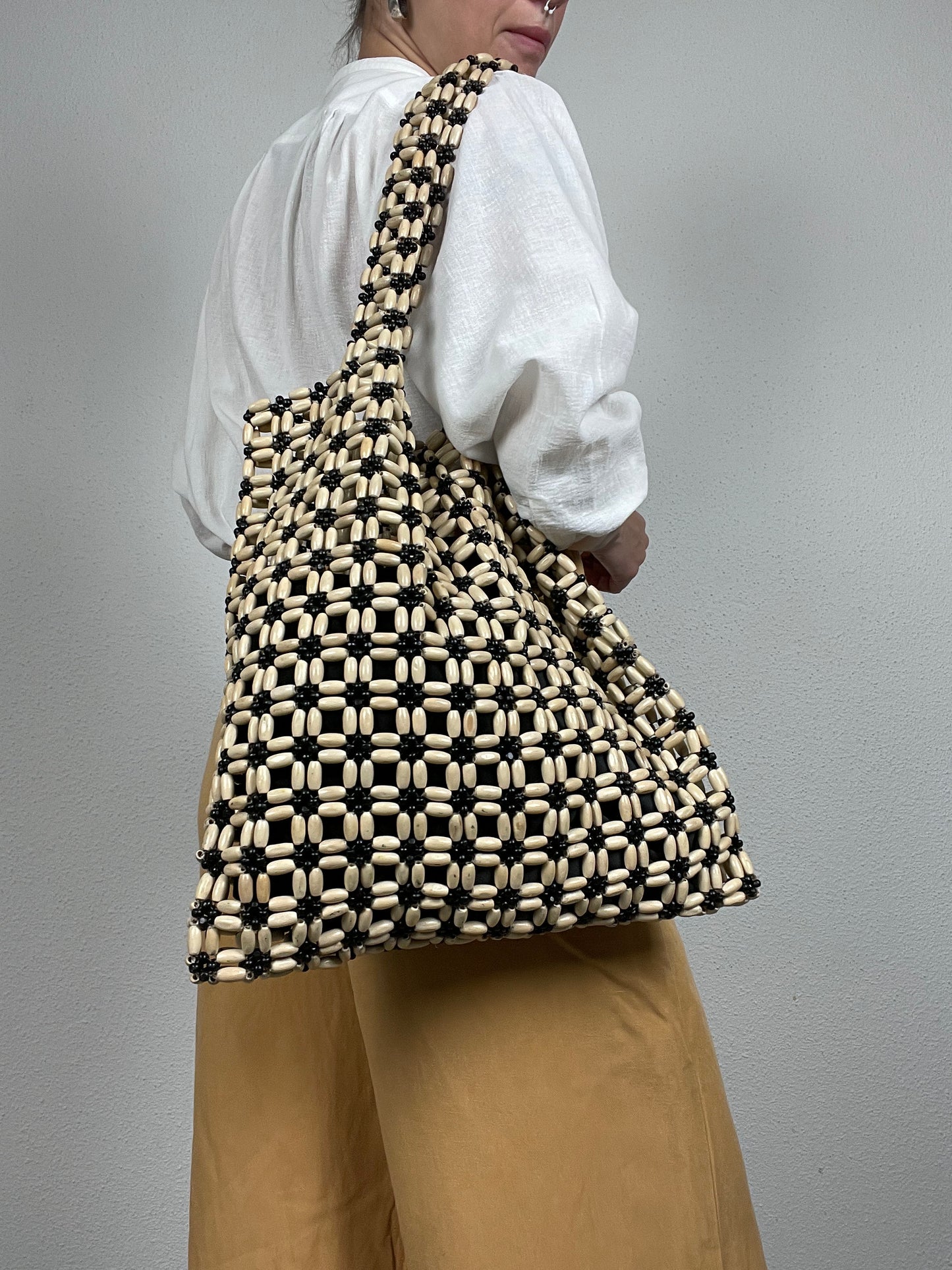 Vintage Wooden Bead Shoulder Bag