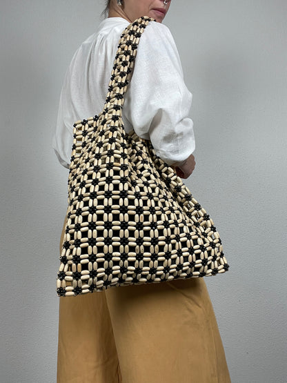 Vintage Wooden Bead Shoulder Bag