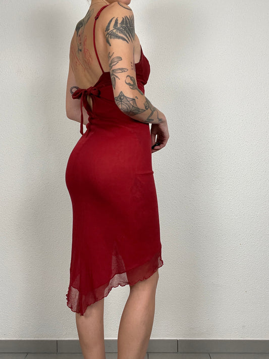 Y2K Burgundy Asymmetric Dress