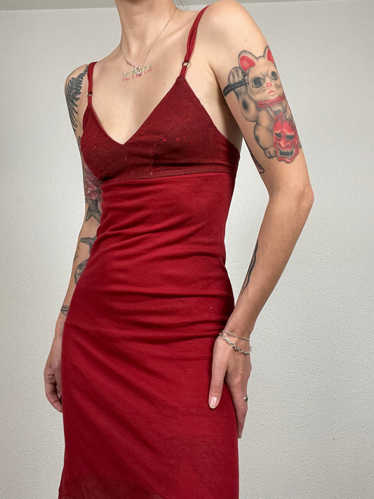 Y2K Burgundy Asymmetric Dress