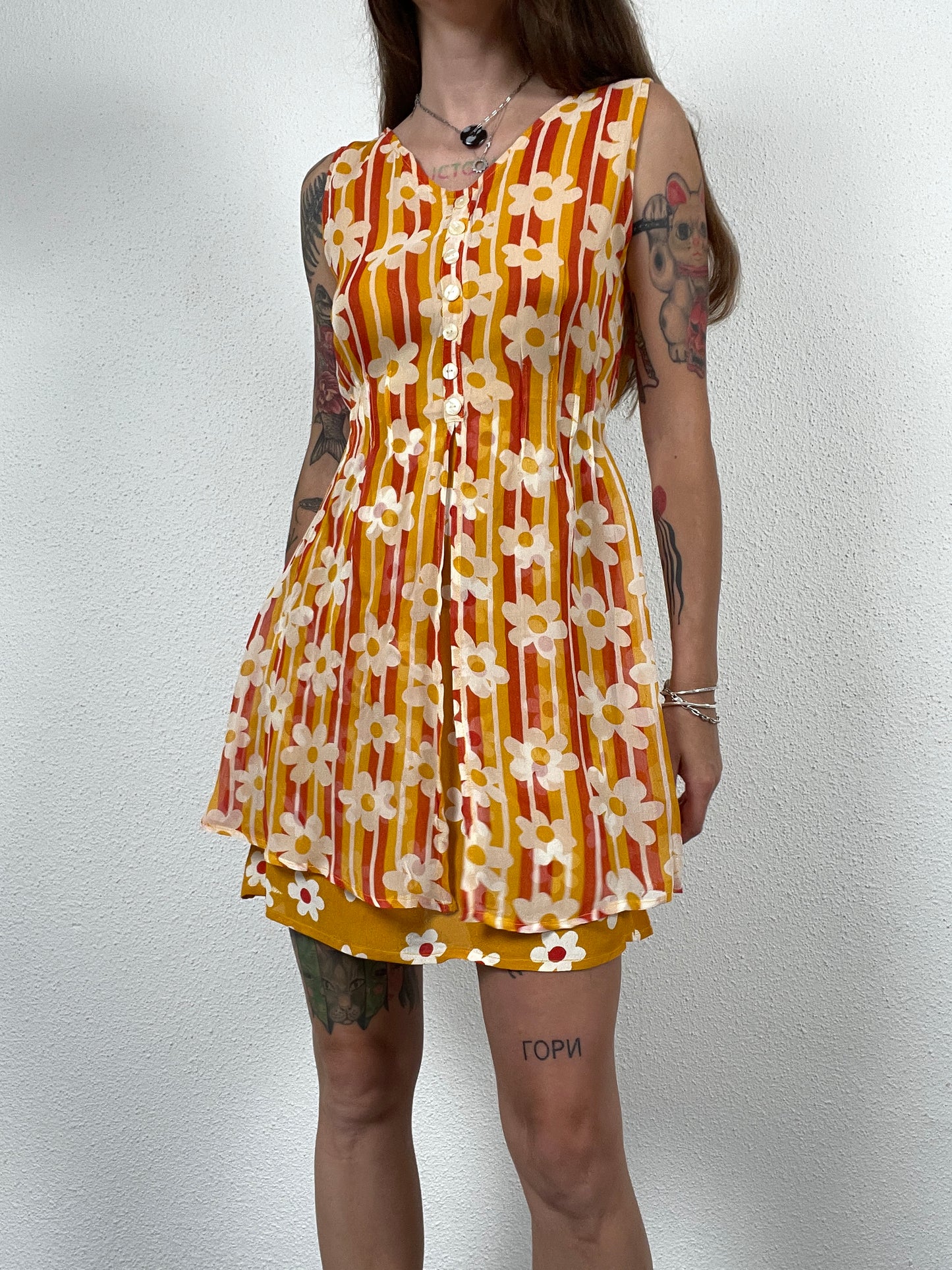 Y2K Orange Floral Mini Dress