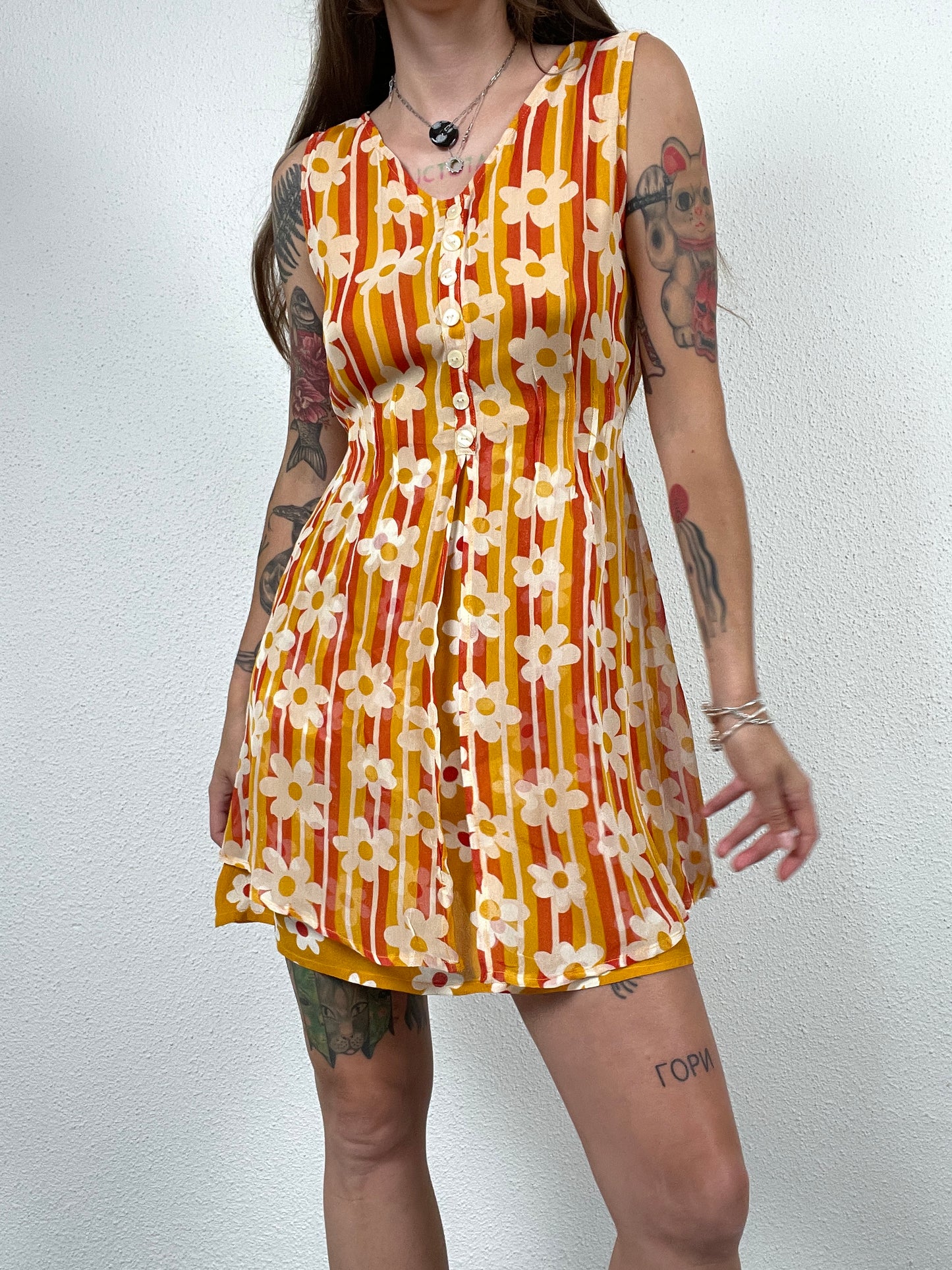 Y2K Orange Floral Mini Dress