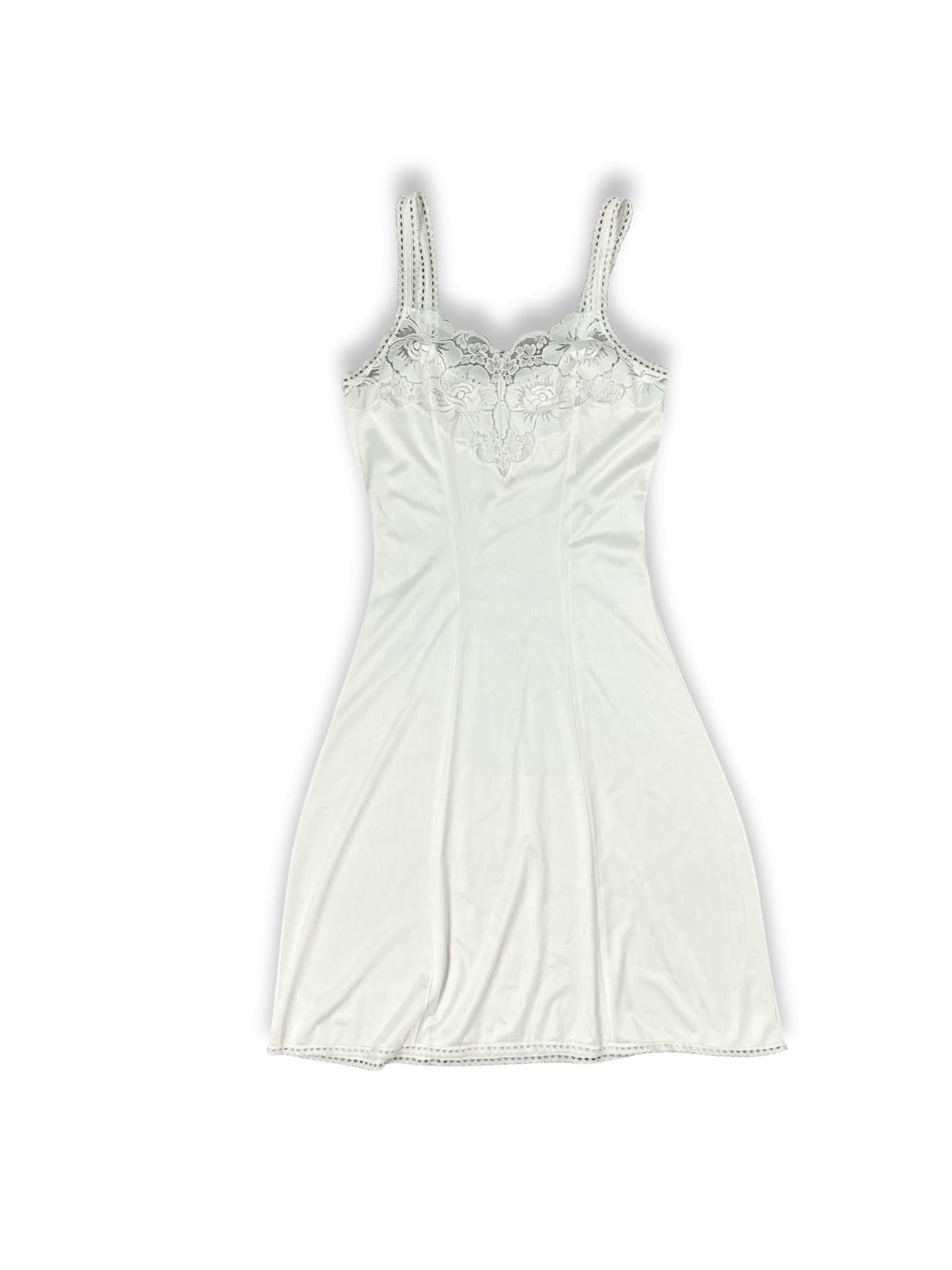 Ivory Satin Vintage Slip Dress with Lace Detail