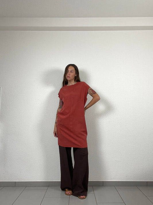 Stefanel Oversized Brick Red Linen-Blend Dress