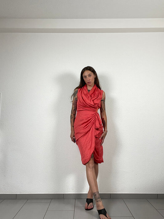 Y2K AllSaints Japanese Cloth Draped Red Dress