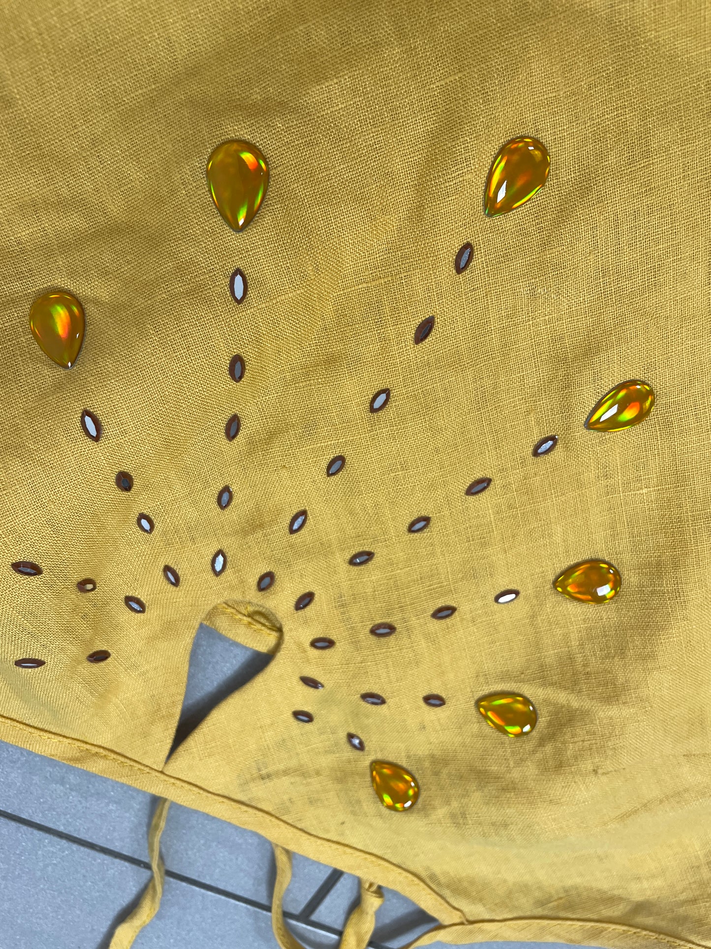 Y2K Yellow Linen Halter Dress with Gem Details