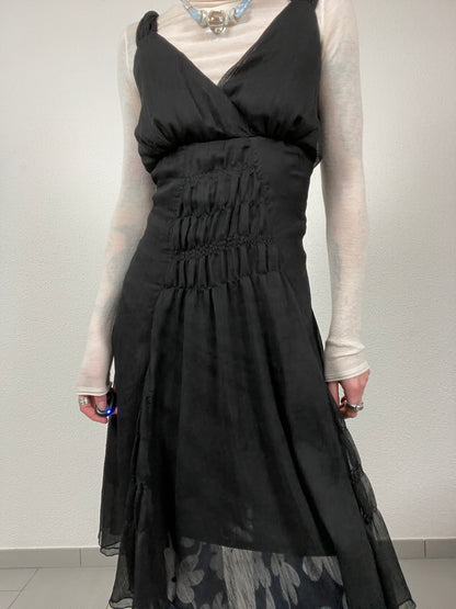 Y2K Ruched Black Midi Dress