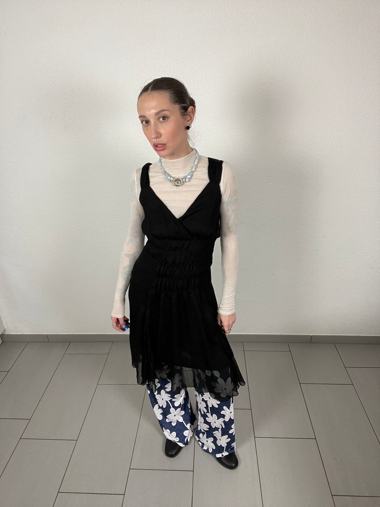 Y2K Ruched Black Midi Dress