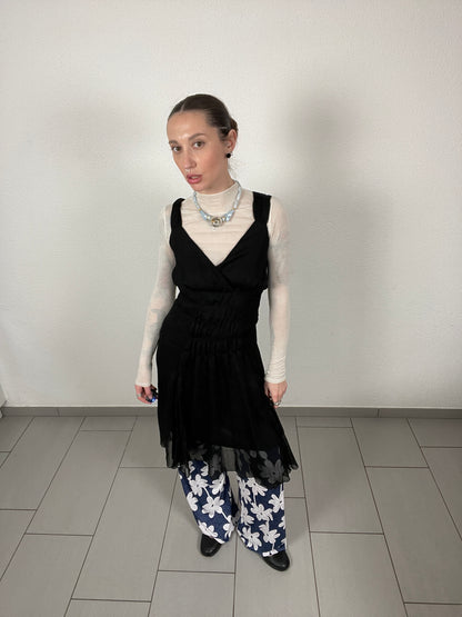 Y2K Ruched Black Midi Dress