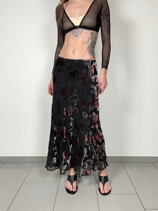 Velvet floral bias skirt